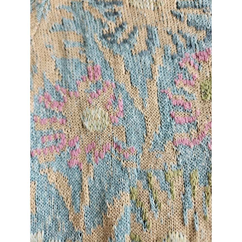 VTG Sigrid Olsen Top S Pink Blue Knitted Floral Linen Cotton Coastal Cottage - Picture 4 of 16